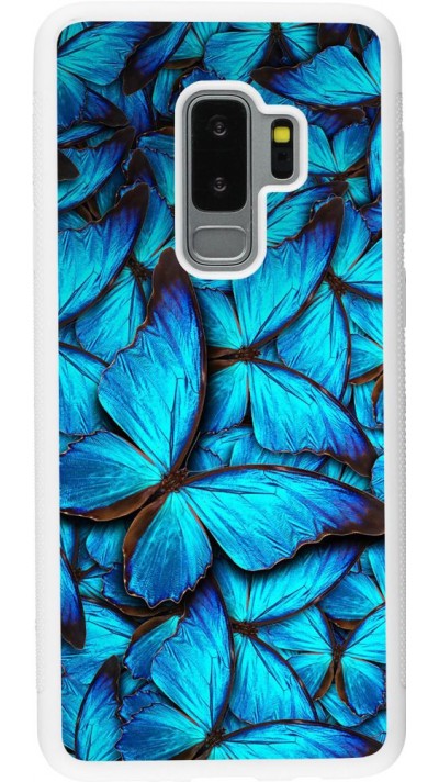 Hülle Samsung Galaxy S9+ - Silikon weiss Papillon - Bleu