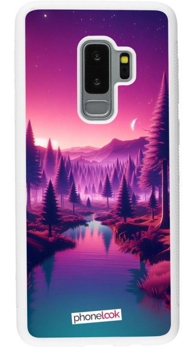 Coque Samsung Galaxy S9+ - Silicone rigide blanc Paysage Violet-Rose