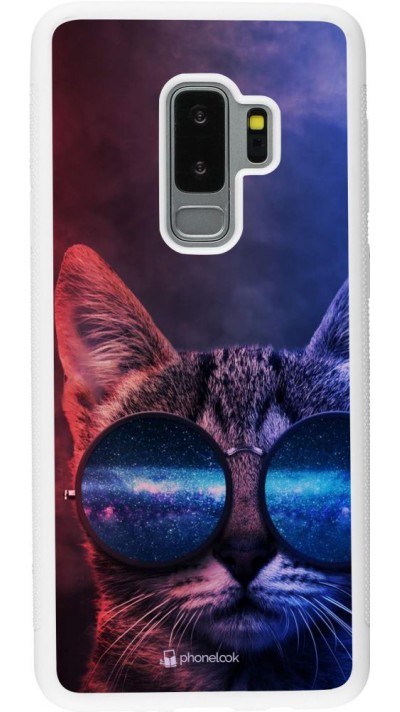 Hülle Samsung Galaxy S9+ - Silikon weiss Red Blue Cat Glasses