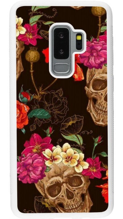 Hülle Samsung Galaxy S9+ - Silikon weiss Skulls and flowers