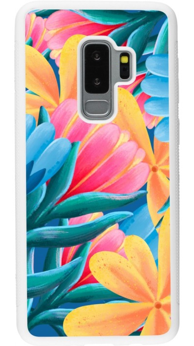 Coque Samsung Galaxy S9+ - Silicone rigide blanc Spring 23 colorful flowers