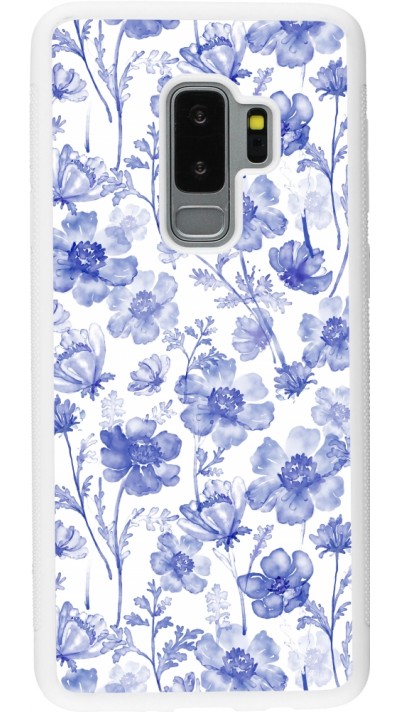 Coque Samsung Galaxy S9+ - Silicone rigide blanc Spring 23 watercolor blue flowers