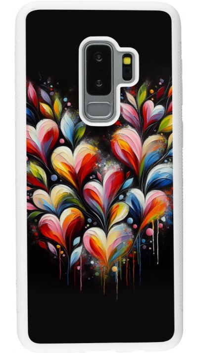 Coque Samsung Galaxy S9+ - Silicone rigide blanc Valentine 2024 Coeur Noir Abstrait