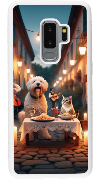 Samsung Galaxy S9+ Case Hülle - Silikon weiss Valentin 2024 Hund & Katze Kerzenlicht