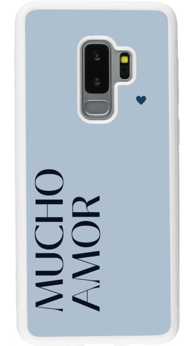 Coque Samsung Galaxy S9+ - Silicone rigide blanc Valentine 2024 mucho amor azul