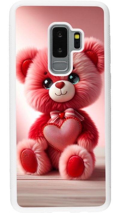 Coque Samsung Galaxy S9+ - Silicone rigide blanc Valentine 2024 Ourson rose