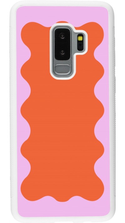 Coque Samsung Galaxy S9+ - Silicone rigide blanc Wavy Rectangle Orange Pink