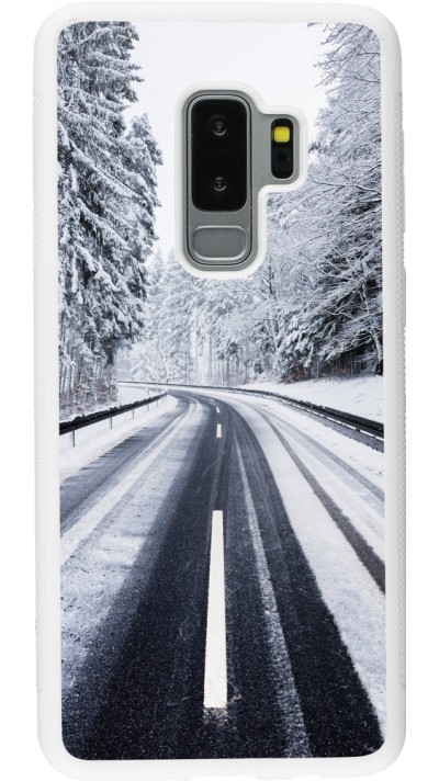 Coque Samsung Galaxy S9+ - Silicone rigide blanc Winter 22 Snowy Road
