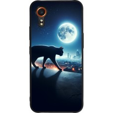 Samsung Galaxy XCover 7 Case Hülle - Silikon schwarz Schwarze Katze unter dem Vollmond