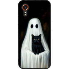 Coque Samsung Galaxy XCover 7 - Silicone rigide noir Halloween 2025 Ghost with black cat