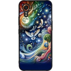 Coque Samsung Galaxy XCover 7 - Silicone rigide noir hibou volant floral