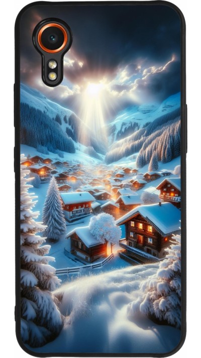 Coque Samsung Galaxy XCover 7 - Silicone rigide noir Mont Neige Lumière