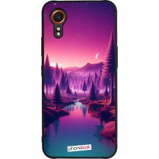 Coque Samsung Galaxy XCover 7 - Silicone rigide noir Paysage Violet-Rose