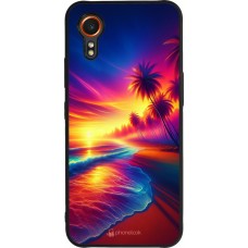 Coque Samsung Galaxy XCover 7 - Silicone rigide noir Plage coucher soleil flashy