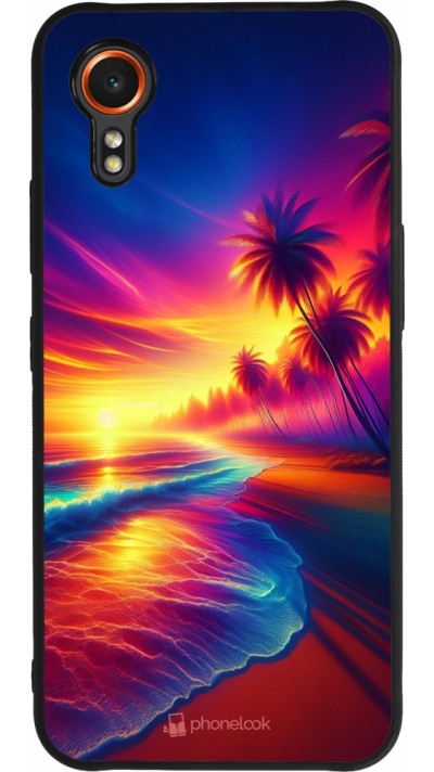 Coque Samsung Galaxy XCover 7 - Silicone rigide noir Plage coucher soleil flashy