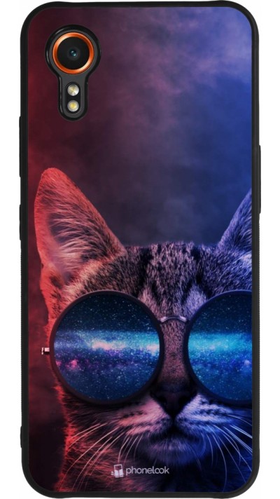 Coque Samsung Galaxy XCover 7 - Silicone rigide noir Red Blue Cat Glasses