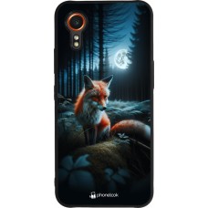 Coque Samsung Galaxy XCover 7 - Silicone rigide noir Renard lune forêt