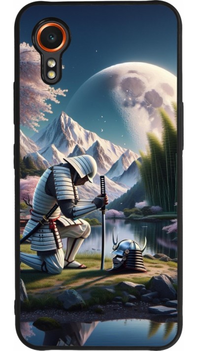 Coque Samsung Galaxy XCover 7 - Silicone rigide noir Samurai Katana Lune