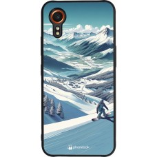 Coque Samsung Galaxy XCover 7 - Silicone rigide noir Snowboarder Montagne