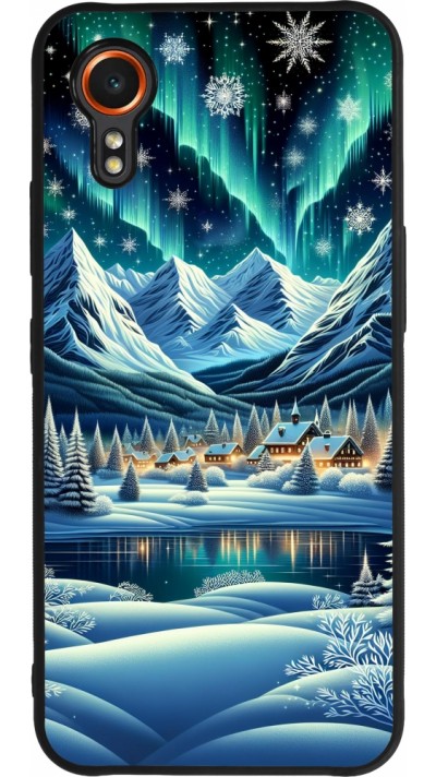 Coque Samsung Galaxy XCover 7 - Silicone rigide noir Snowy Mountain Village Lake night