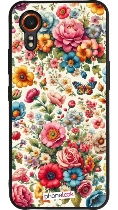 Coque Samsung Galaxy XCover 7 - Silicone rigide noir Spring 25 printemps fleuri