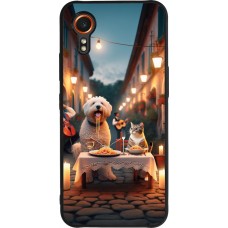 Coque Samsung Galaxy XCover 7 - Silicone rigide noir Valentine 2024 Dog & Cat Candlelight