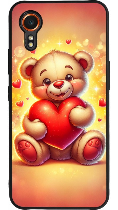 Coque Samsung Galaxy XCover 7 - Silicone rigide noir Valentine 2024 Teddy love