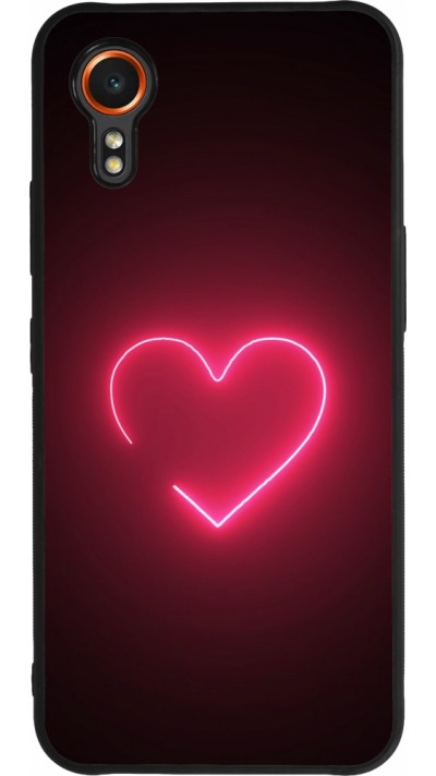 Coque Samsung Galaxy XCover 7 - Silicone rigide noir Valentine 2023 single neon heart