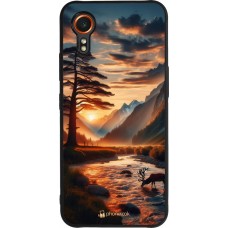 Coque Samsung Galaxy XCover 7 - Silicone rigide noir Valley Sunset Deer Tree