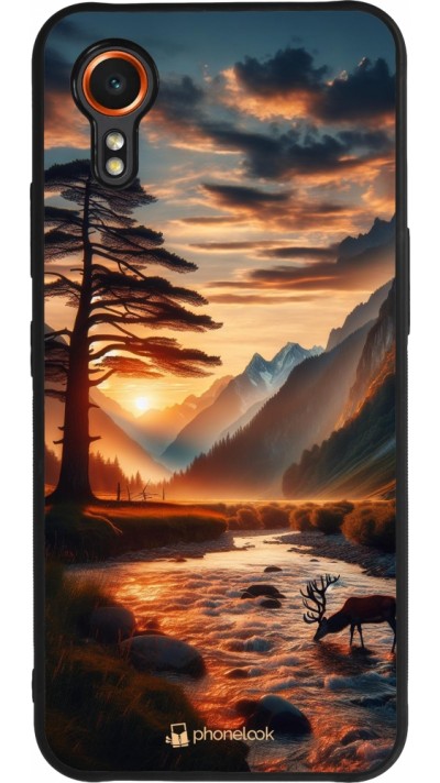 Coque Samsung Galaxy XCover 7 - Silicone rigide noir Valley Sunset Deer Tree