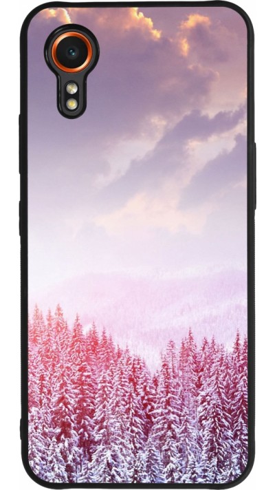 Coque Samsung Galaxy XCover 7 - Silicone rigide noir Winter 22 Pink Forest