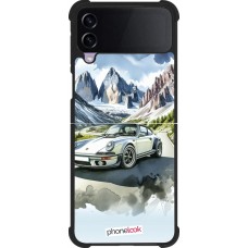 Coque Samsung Galaxy Z Flip3 5G - Silicone rigide noir Porsche 911 Mountain Watercolor