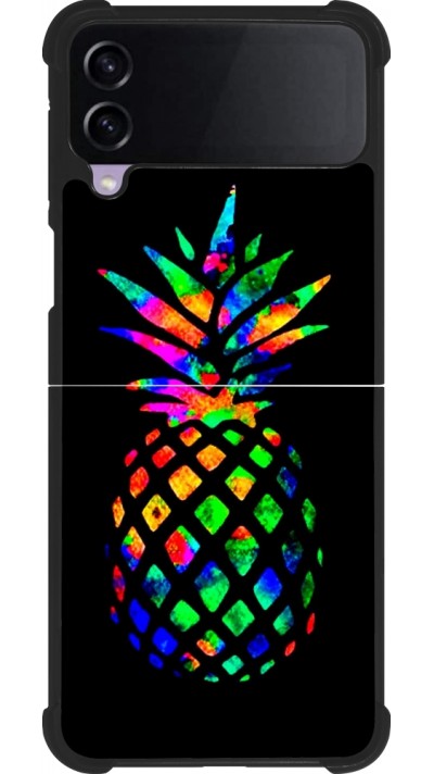 Coque Samsung Galaxy Z Flip3 5G - Silicone rigide noir Ananas Multi-colors