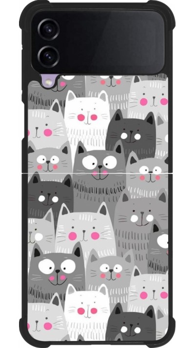 Coque Samsung Galaxy Z Flip3 5G - Silicone rigide noir Chats gris troupeau