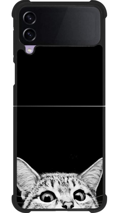 Coque Samsung Galaxy Z Flip3 5G - Silicone rigide noir Cat Looking Up Black