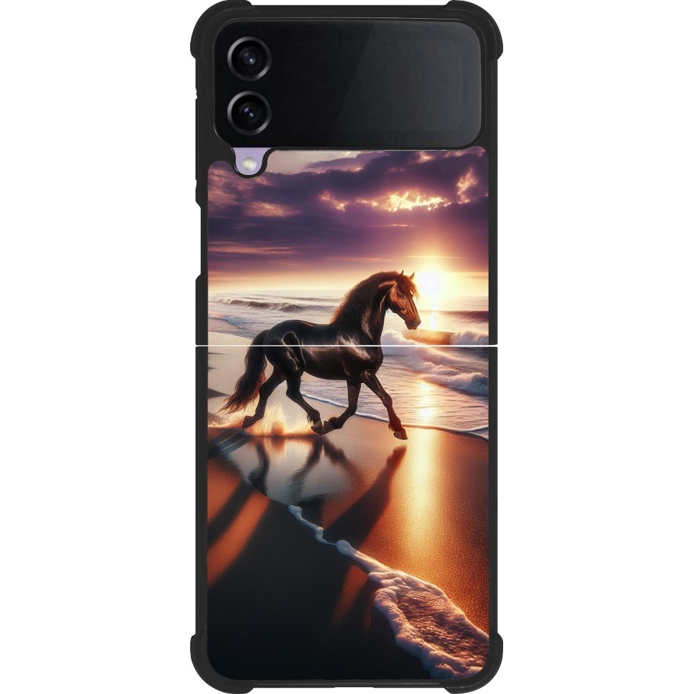 Samsung Galaxy Z Flip3 5G Case Hülle - Silikon schwarz Pferd majestätisch Strand
