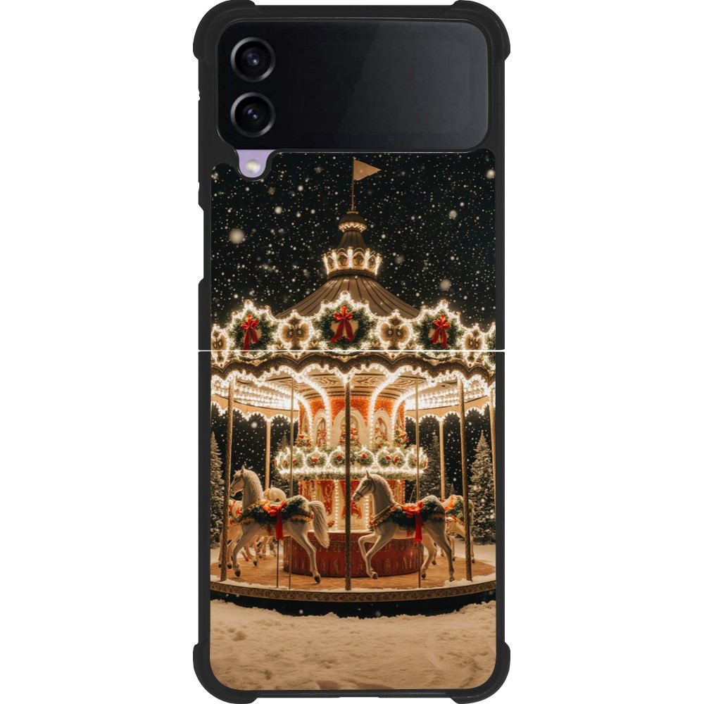 Coque Samsung Galaxy Z Flip3 5G - Silicone rigide noir Christmas 25 Carousel