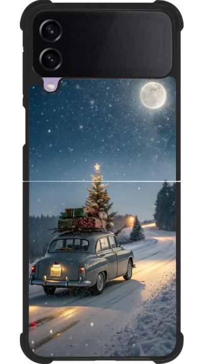 Coque Samsung Galaxy Z Flip3 5G - Silicone rigide noir Christmas 25 Car with Tree Xmas