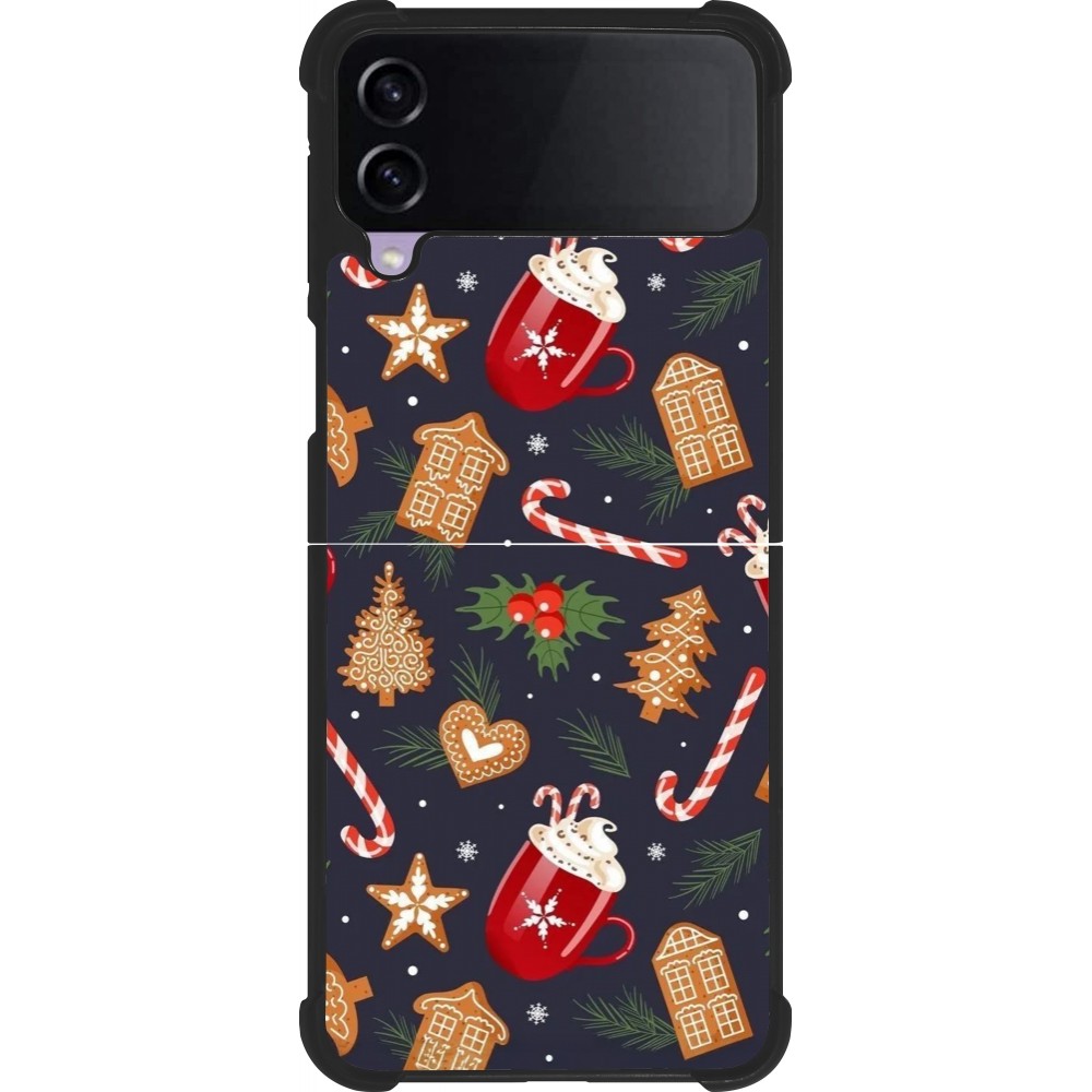 Coque Samsung Galaxy Z Flip3 5G - Silicone rigide noir Christmas 25 Pattern Gingerbread House