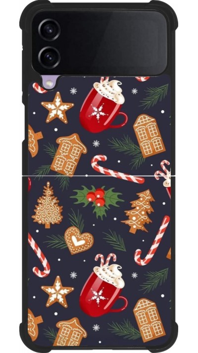 Coque Samsung Galaxy Z Flip3 5G - Silicone rigide noir Christmas 25 Pattern Gingerbread House