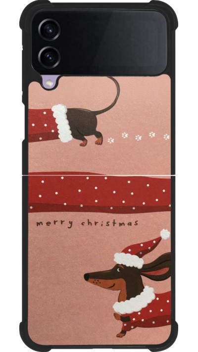 Coque Samsung Galaxy Z Flip3 5G - Silicone rigide noir Christmas 25 Teckel Merry Xmas