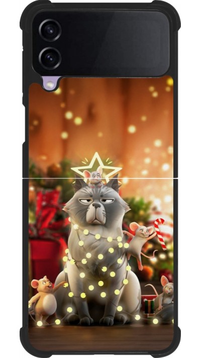 Coque Samsung Galaxy Z Flip3 5G - Silicone rigide noir Christmas 25 Xmas Cat