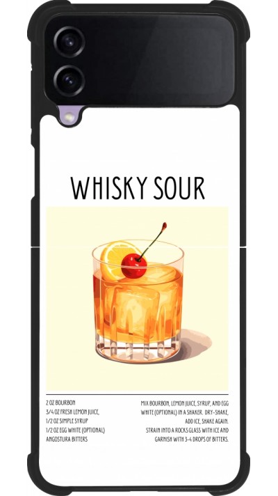 Coque Samsung Galaxy Z Flip3 5G - Silicone rigide noir Cocktail recette Whisky Sour