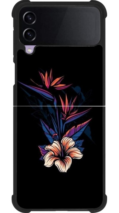 Coque Samsung Galaxy Z Flip3 5G - Silicone rigide noir Dark Flowers