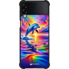 Samsung Galaxy Z Flip3 5G Case Hülle - Silikon schwarz Glücklicher Regenbogen-Delfin
