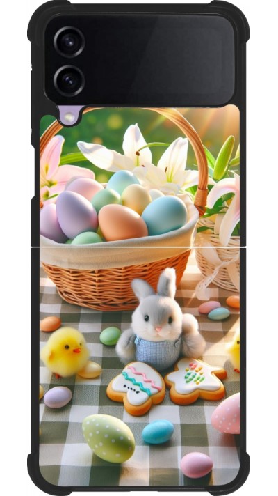 Coque Samsung Galaxy Z Flip3 5G - Silicone rigide noir Easter 2025 Panier Pâques
