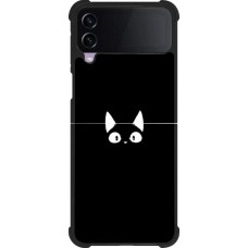 Coque Samsung Galaxy Z Flip3 5G - Silicone rigide noir Funny cat on black