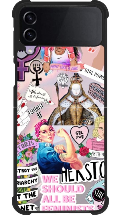 Coque Samsung Galaxy Z Flip3 5G - Silicone rigide noir Girl Power Collage