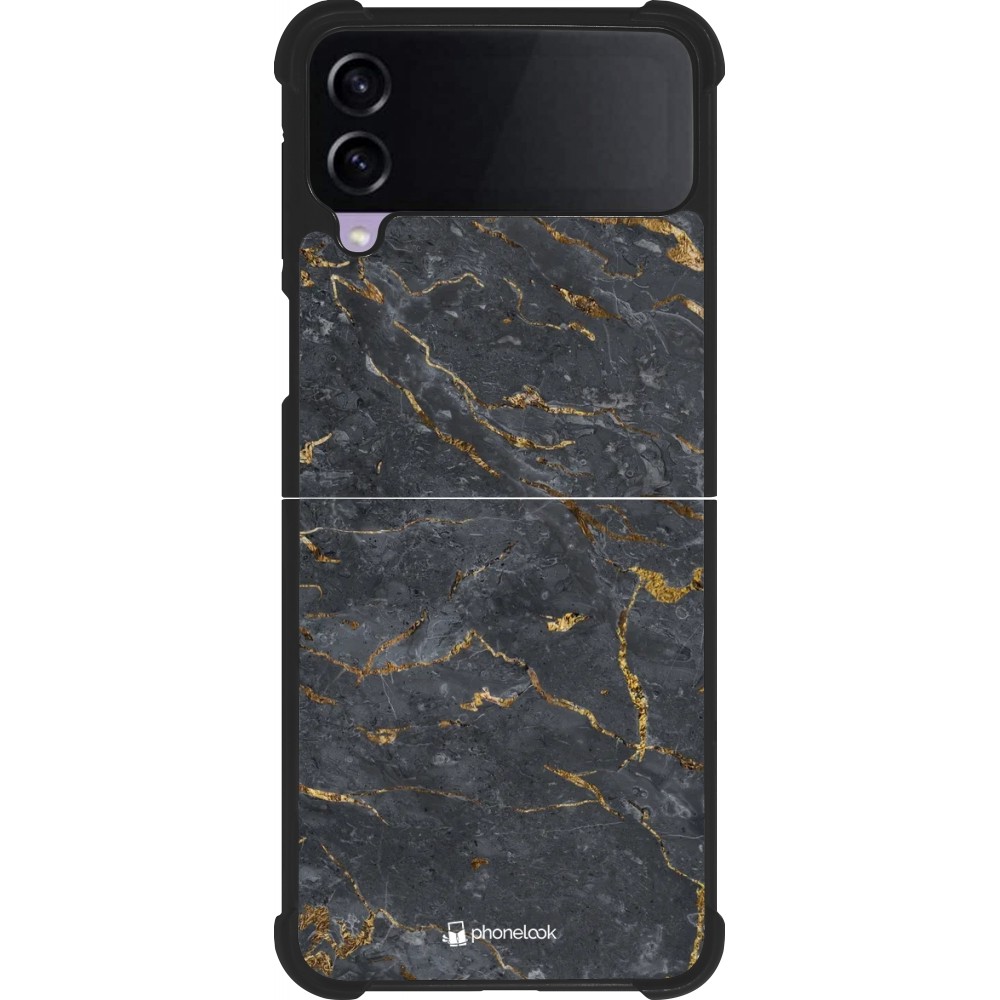 Coque Samsung Galaxy Z Flip3 5G - Silicone rigide noir Grey Gold Marble
