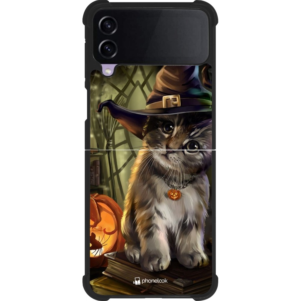 Coque Samsung Galaxy Z Flip3 5G - Silicone rigide noir Halloween 21 Witch cat